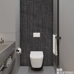 Panneau Mural De Salle De Bains|Kobert-in Kit de 2 Panneaux d'Habillage Décoratif Mural Douche, L120xl120x0.4 cm, finition finition pierre noire, Manson KOBERTIN