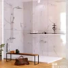 Panneau Mural De Salle De Bains|Kobert-in Kit de 2 Panneaux d'Habillage Décoratif Mural Douche, L120xl120x0.4 cm, finition marbre blanc, Mud White KOBERTIN
