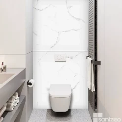 Panneau Mural De Salle De Bains|Kobert-in Kit de 2 Panneaux d'Habillage Décoratif Mural Douche, L120xl120x0.4 cm, finition marbre blanc, Mud White KOBERTIN