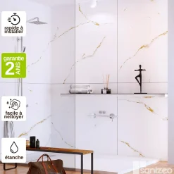 Panneau Mural De Salle De Bains|Kobert-in Kit de 2 Panneaux d'Habillage Décoratif Mural Douche, L120xl120x0.4 cm, finition doré, Calacatta GOLD KOBERTIN