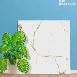 Panneau Mural De Salle De Bains|Kobert-in Kit de 2 Panneaux d'Habillage Décoratif Mural Douche, L120xl120x0.4 cm, finition doré, Calacatta GOLD KOBERTIN