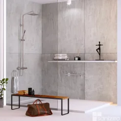 Panneau Mural De Salle De Bains|Kobert-in Kit de 2 Panneaux d'Habillage Décoratif Mural Douche, L120xl120x0.4 cm, finition béton, Urban Concrete KOBERTIN