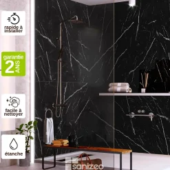 Kobert-in Kit de 2 Panneaux d'Habillage Décoratif Mural Douche, L120xl120x0.4 cm, finition marbre noir, Infinite Black KOBERTIN
