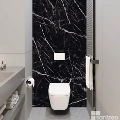 Kobert-in Kit de 2 Panneaux d'Habillage Décoratif Mural Douche, L120xl120x0.4 cm, finition marbre noir, Infinite Black KOBERTIN