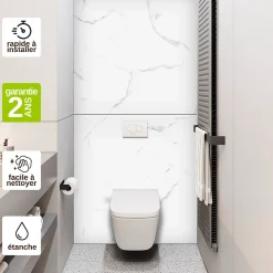 Kobert-in Kit de 2 Panneaux Habillage WC suspendu , L120xl120x0.4 cm, finition marbre blanc, Mud White KOBERTIN