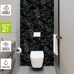 Wc Suspendu|Kobert-in Kit de 2 Panneaux Habillage WC suspendu , L120xl120x0.4 cm, finition marbre gris, Promise KOBERTIN