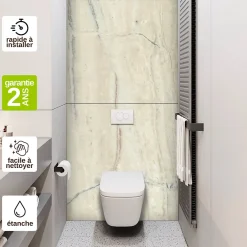 Wc Suspendu|Kobert-in Kit de 2 Panneaux Habillage WC suspendu , L120xl120x0.4 cm, finition marbre beige, Sabana KOBERTIN