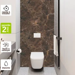Kobert-in Kit de 2 Panneaux Habillage WC suspendu , L120xl120x0.4 cm, finition marbre marron, Emperador KOBERTIN