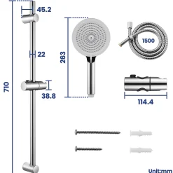 Pommeau De Douche, Flexible Et Barre De Douche|Sofetiy Max Kit de douche , Douchette 4 Fonctions, Ensemble de Douche Design Réglable en Hauteur, Pommeau de douche, barre