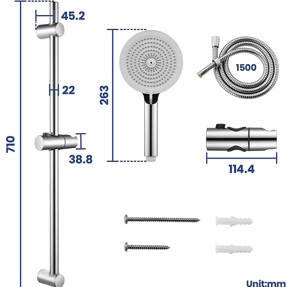 Pommeau De Douche, Flexible Et Barre De Douche|Sofetiy Max Kit de douche , Douchette 4 Fonctions, Ensemble de Douche Design Réglable en Hauteur, Pommeau de douche, barre