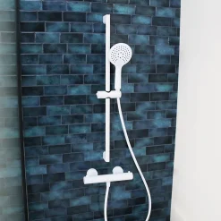 Essebagno Kit de douche avec barre + douchette 3 jets, blanc, Luisa