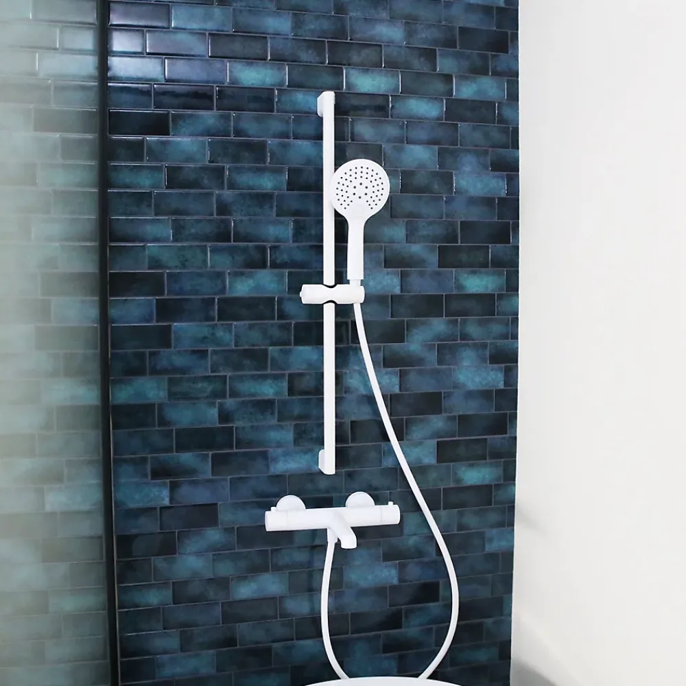 Essebagno Kit de douche avec barre + douchette 3 jets, blanc, Luisa