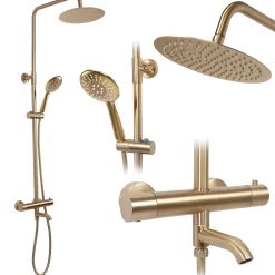 Rea Kit de douche avec thermostat Lungo Gold Brush