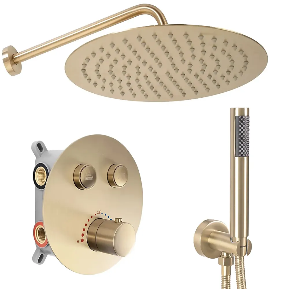Rea Kit De Douche Encastré Lungo Thermostat Brush Gold 51,5X30X39,5Cm