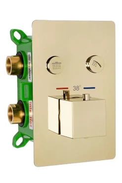 Colonne De Douche Mécanique|Rea Kit De Douche Encastré Fenix-Davis Thermostat Gold 55X30X40Cm + Box