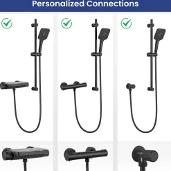 Pommeau De Douche, Flexible Et Barre De Douche|Sofetiy Max Kit de douche Noir, Douchette 3 Fonctions, Ensemble de Douche Design Réglable en Hauteur, Pommeau de douche, barre
