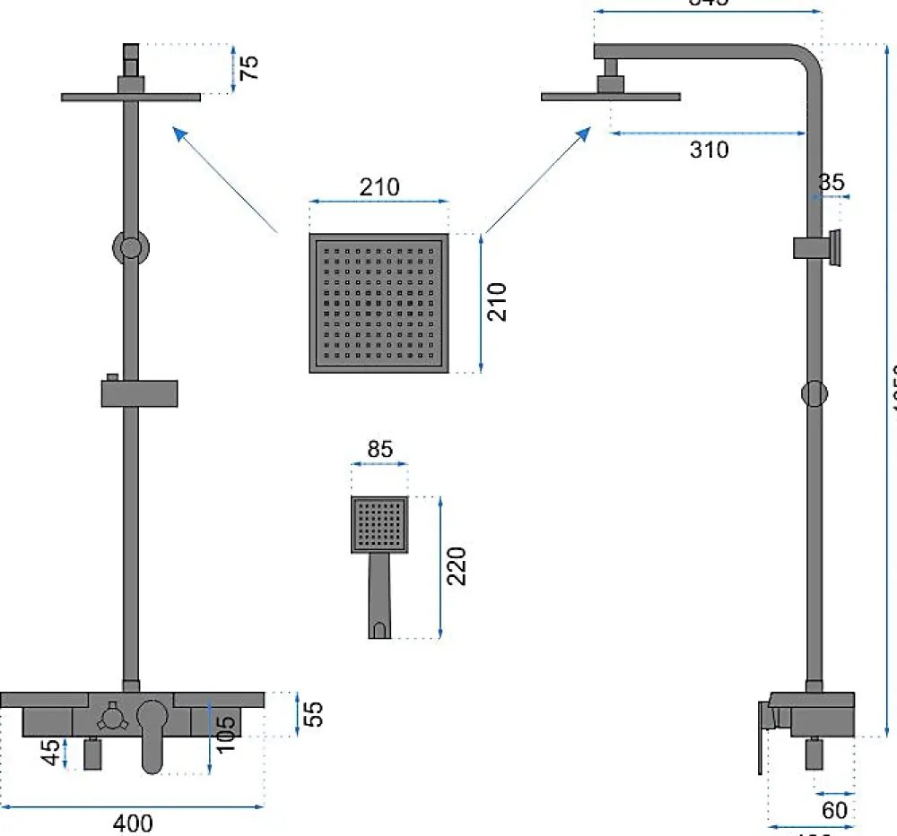 Colonne De Douche Mécanique|Rea Kit De Douche Bravo Black 45X40X105Cm