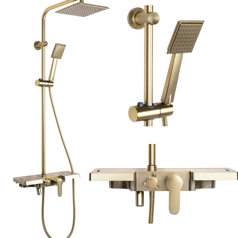 Colonne De Douche Mécanique|Rea Kit De Douche Bravo Brush Gold 45X40X105Cm