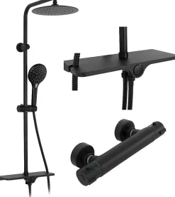 Colonne De Douche Mécanique|Rea Kit De Douche Mike Thermostat Black 13X27,5X98,5Cm