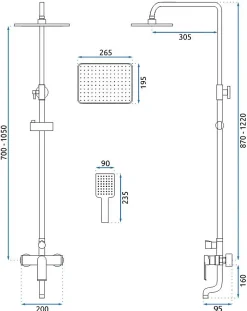 Rea Kit De Douche My2061-77B Hass Black 40,5X26,5X122Cm