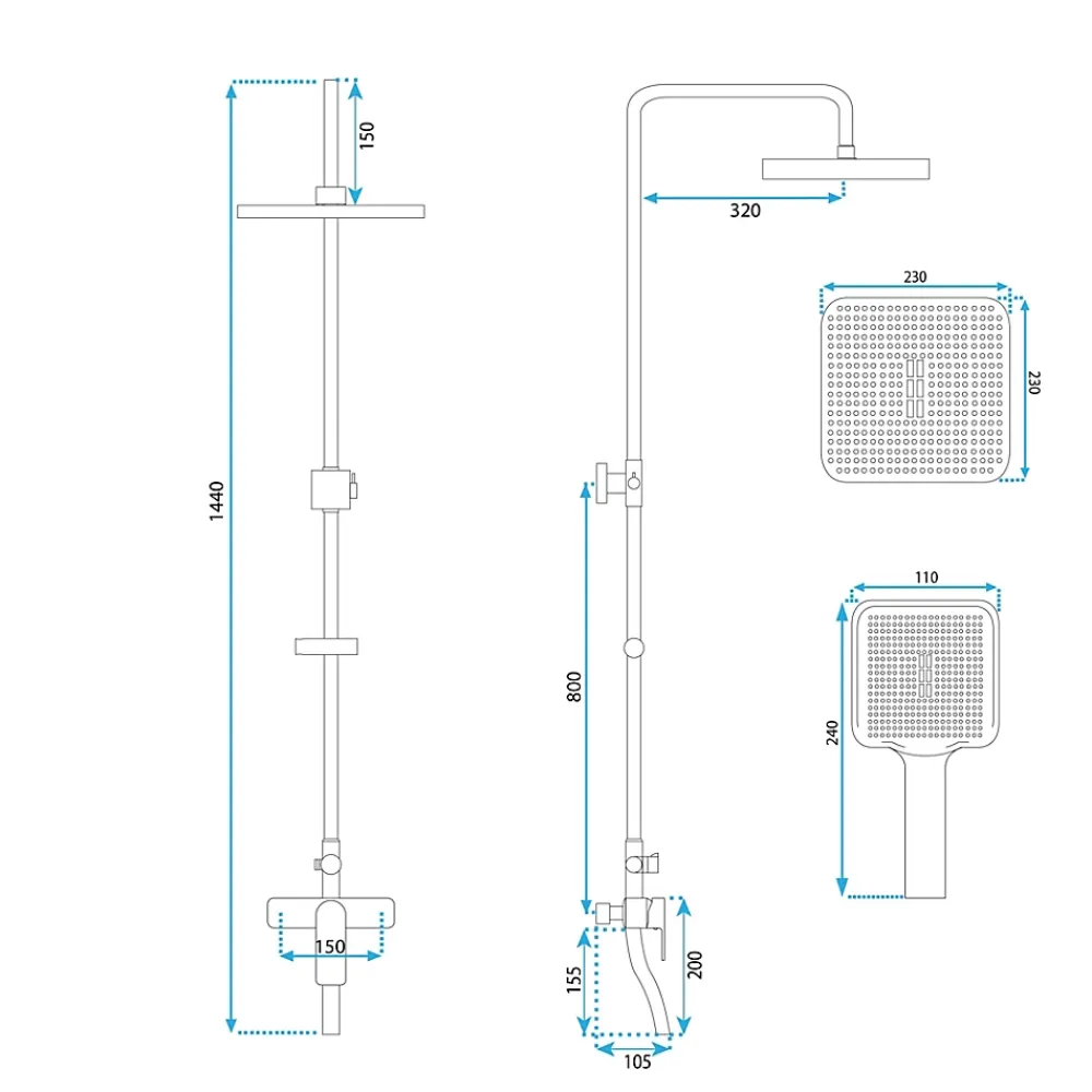 Colonne De Douche Mécanique|Rea Kit De Douche My2021-77G Argus Gold 44X23X144Cm
