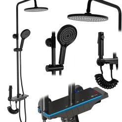 Colonne De Douche Mécanique|Rea Kit De Douche Savio Led Black 13X28X120Cm
