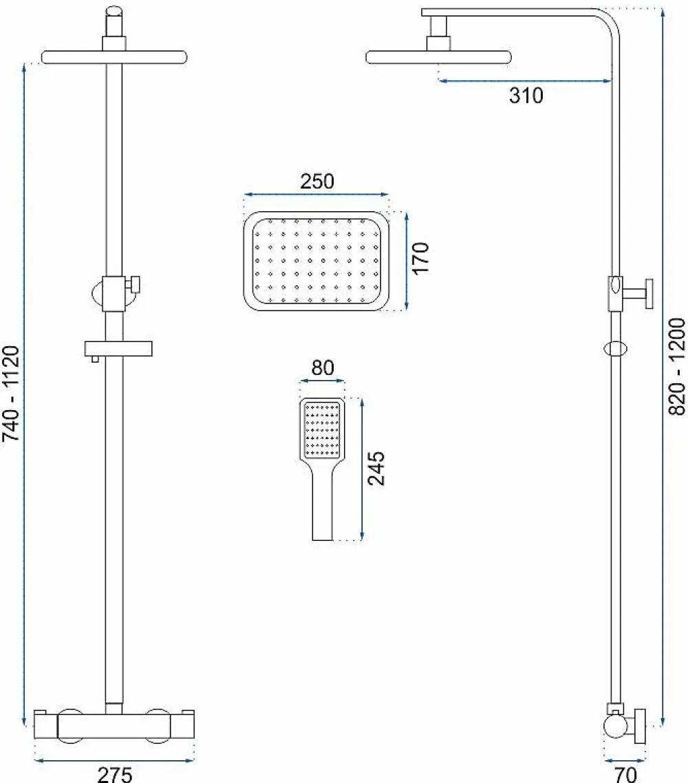 Colonne De Douche Mécanique|Rea Kit De Douche Tom Thermostat Chrome 7X27,5X120Cm