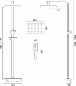 Rea Kit De Douche Tom Thermostat Gold 7X27,5X120Cm