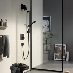 Colonne De Douche Sans Robinetterie|Hansgrohe Kit de douche sans robinetterie avec douchette 3 jets + flexible + barre réglable Pulsify Select S noir