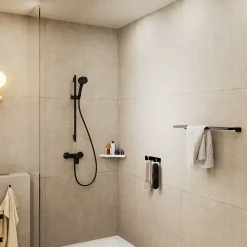 Hansgrohe Kit de douche sans robinetterie avec douchette 2 jets + flexible + barre réglable, noir mat, EcoSmart Vernis Blend