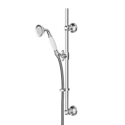 GoodHome Kit de douche sans robinetterie avec douchette 1 jet + flexible + barre réglable Etel argent