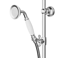 GoodHome Kit de douche sans robinetterie avec douchette 1 jet + flexible + barre réglable Etel argent