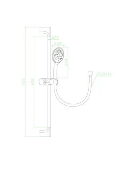 Essebagno Kit de douche sans robinetterie avec douchette 3 jets + flexible + barre réglable, doré, Luisa