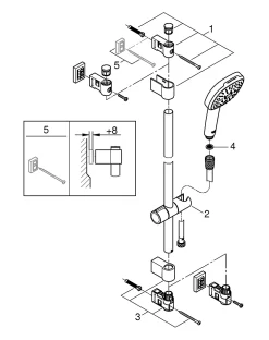 Grohe Kit de douche sans robinetterie avec douchette + flexible + barre chrome, Vitalio Comfort 100