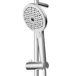 GoodHome Kit de douche sans robinetterie avec douchette 3 jets + flexible + barre réglable chrome Kolima