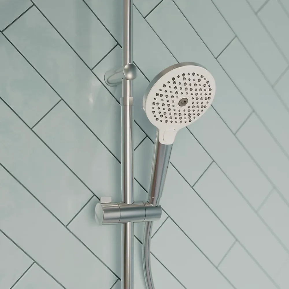 GoodHome Kit de douche sans robinetterie avec douchette 3 jets + flexible + barre réglable chrome Kolima