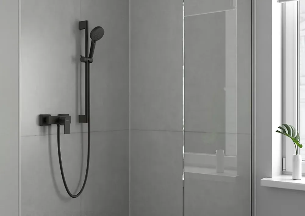 Colonne De Douche Sans Robinetterie|Hansgrohe Kit de douche sans robinetterie avec pommeau + douchette 2 jets + barre réglable, noir, Vernis Blend