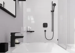 Colonne De Douche Sans Robinetterie|Hansgrohe Kit de douche sans robinetterie avec pommeau + douchette 2 jets + barre réglable, noir, Vernis Blend
