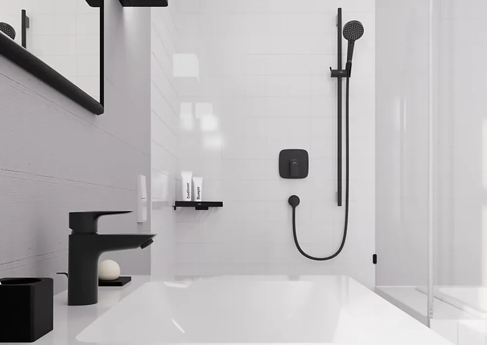Colonne De Douche Sans Robinetterie|Hansgrohe Kit de douche sans robinetterie avec pommeau + douchette 2 jets + barre réglable, noir, Vernis Blend