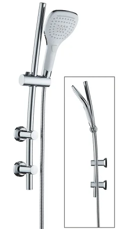 Edouard Rousseau Kit de douche sans robinetterie avec douchette 3 jets + flexible + barre réglable, chrome, Milk