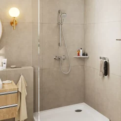 Hansgrohe Kit de douche sans robinetterie avec douchette 2 jets + flexible + barre réglable, chrome, EcoSmart Vernis Blend