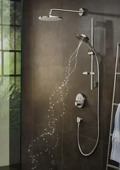 Colonne De Douche Sans Robinetterie|Hansgrohe Kit de douche sans robinetterie avec douchette 3 jets + flexible + barre réglable, chrome, Raindance Select
