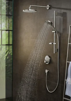 Colonne De Douche Sans Robinetterie|Hansgrohe Kit de douche sans robinetterie avec douchette 3 jets + flexible + barre réglable, chrome, Raindance Select