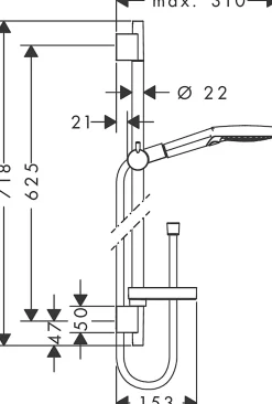 Colonne De Douche Sans Robinetterie|Hansgrohe Kit de douche sans robinetterie avec douchette 3 jets + flexible + barre réglable, chrome, Raindance Select
