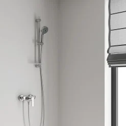 Colonne De Douche Sans Robinetterie|Grohe Kit de douche sans robinetterie avec douchette 4 jets + flexible + barre réglable, chrome, Vitalio 100