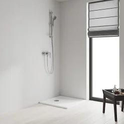 Colonne De Douche Sans Robinetterie|Grohe Kit de douche sans robinetterie avec douchette 4 jets + flexible + barre réglable, chrome, Vitalio 100