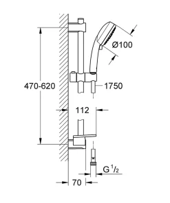 Colonne De Douche Sans Robinetterie|Grohe Kit de douche sans robinetterie avec douchette 4 jets + flexible + barre réglable, chrome, Vitalio 100