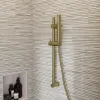 GoodHome Kit de douche sans robinetterie avec barre réglable + douchette + flexible, doré brossé, Owens