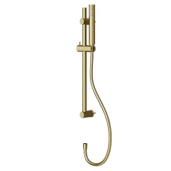 GoodHome Kit de douche sans robinetterie avec barre réglable + douchette + flexible, doré brossé, Owens