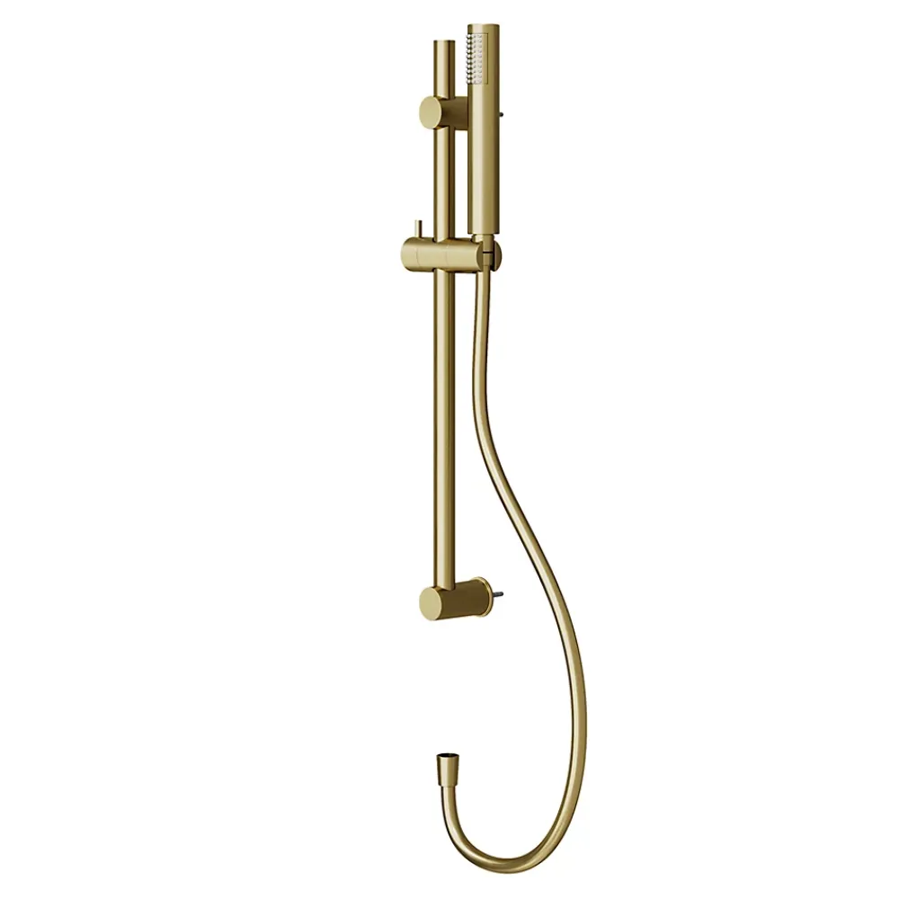 GoodHome Kit de douche sans robinetterie avec barre réglable + douchette + flexible, doré brossé, Owens